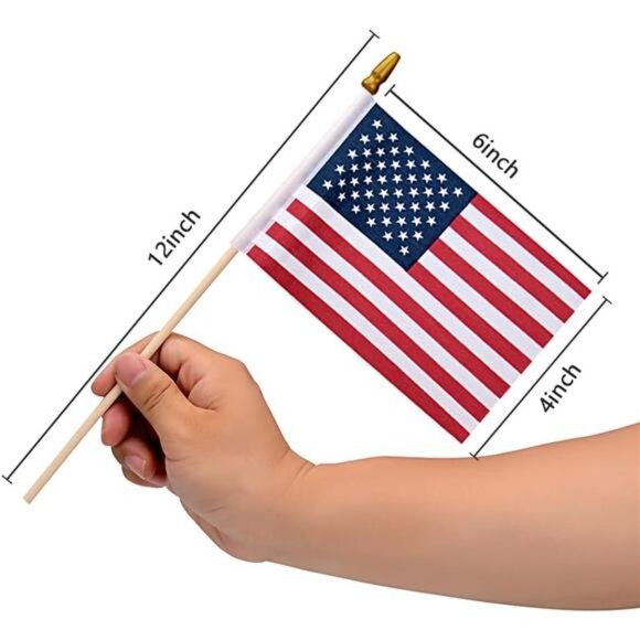 12-Pack Mini American Flags – 4×6″ US Flags on 12″ Wooden Sticks - Picture 3 of 7